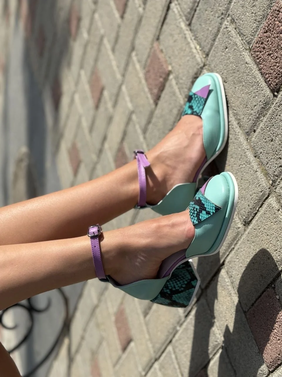 Color Block Snake Print Sandals