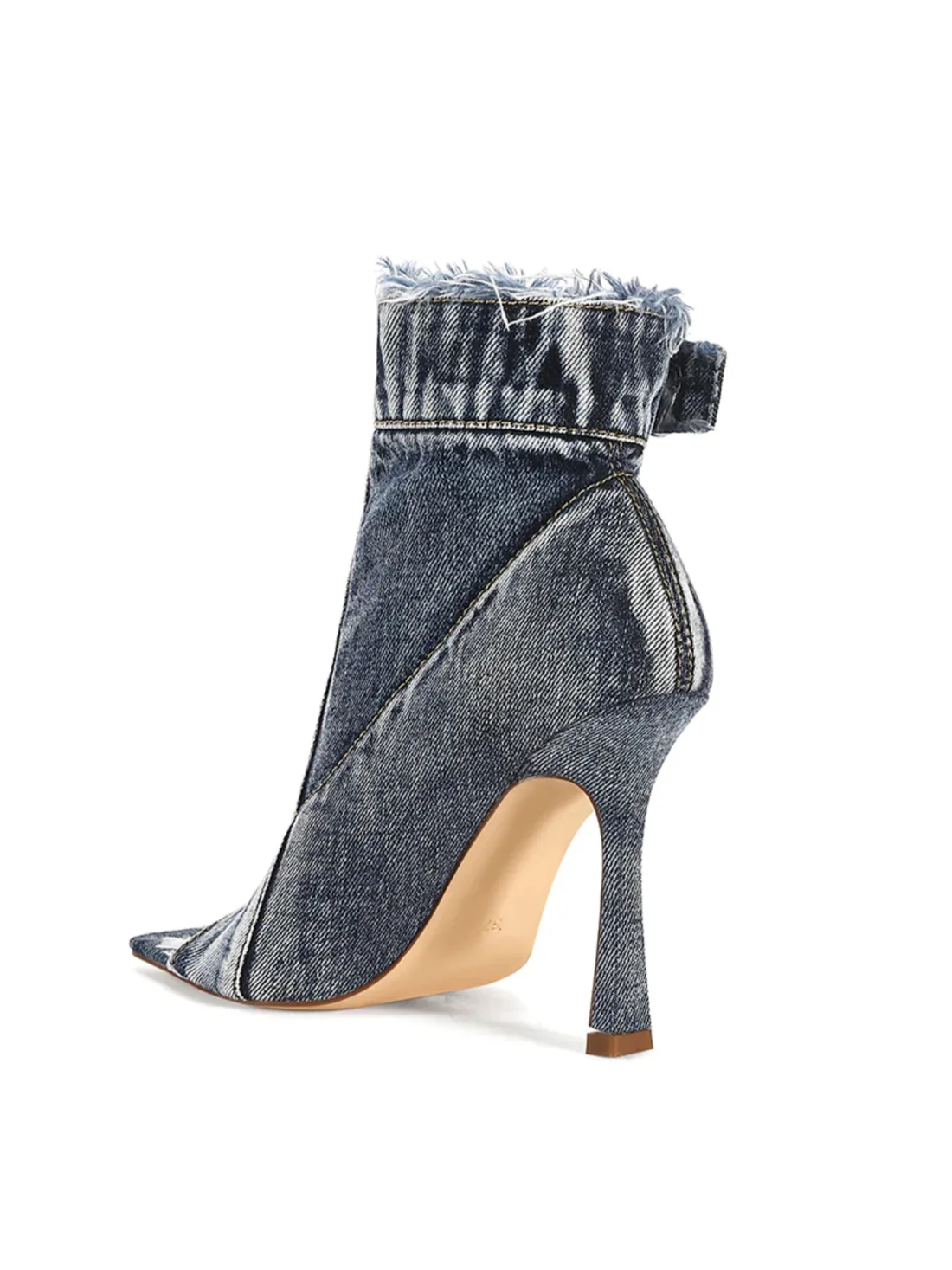 Denim Fringe Peep Toe Stiletto Boots