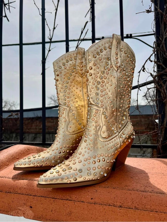 Rhinestone Metallic Cowboy Boots