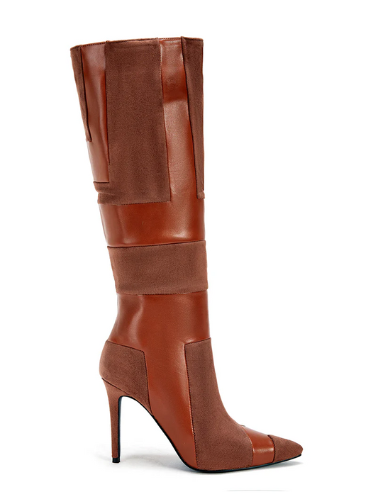 BROWN PATCHWORK STILETTO BOOT