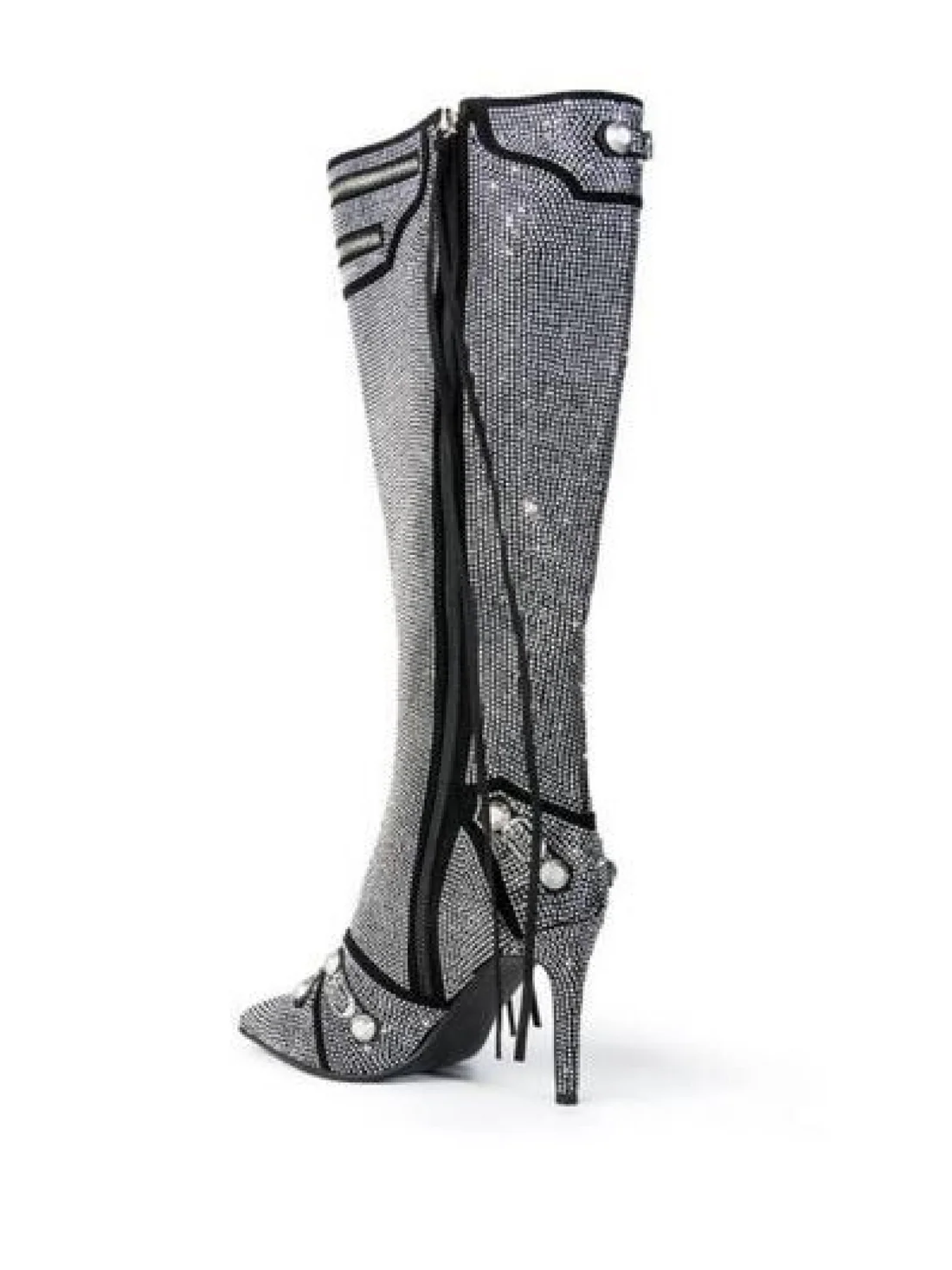 Rhinestone Lace - Up Stiletto Knee - High Boots