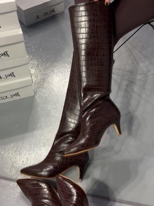 Brown Croc High Boots