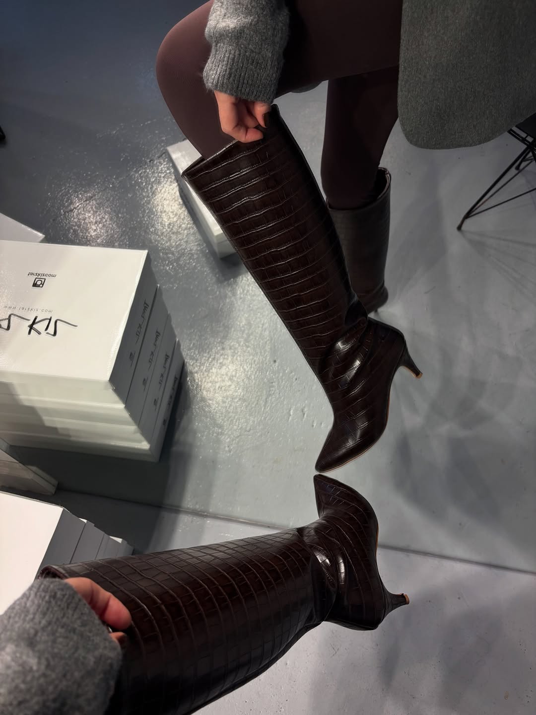 Brown Croc High Boots