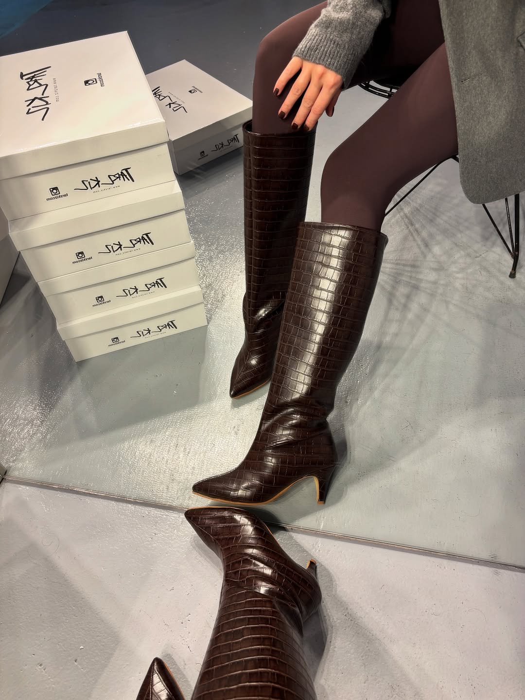 Brown Croc High Boots