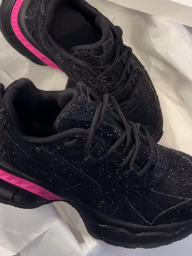 Black Pink Glitter Sneakers