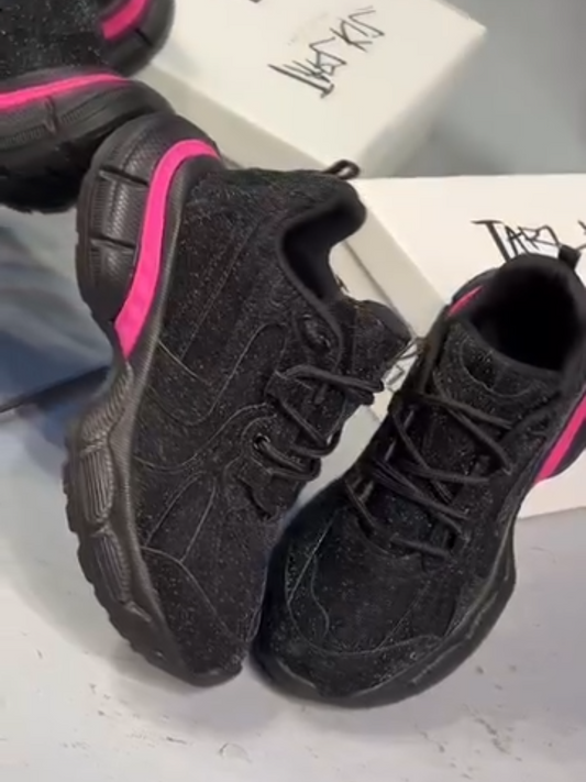 Black Pink Glitter Sneakers