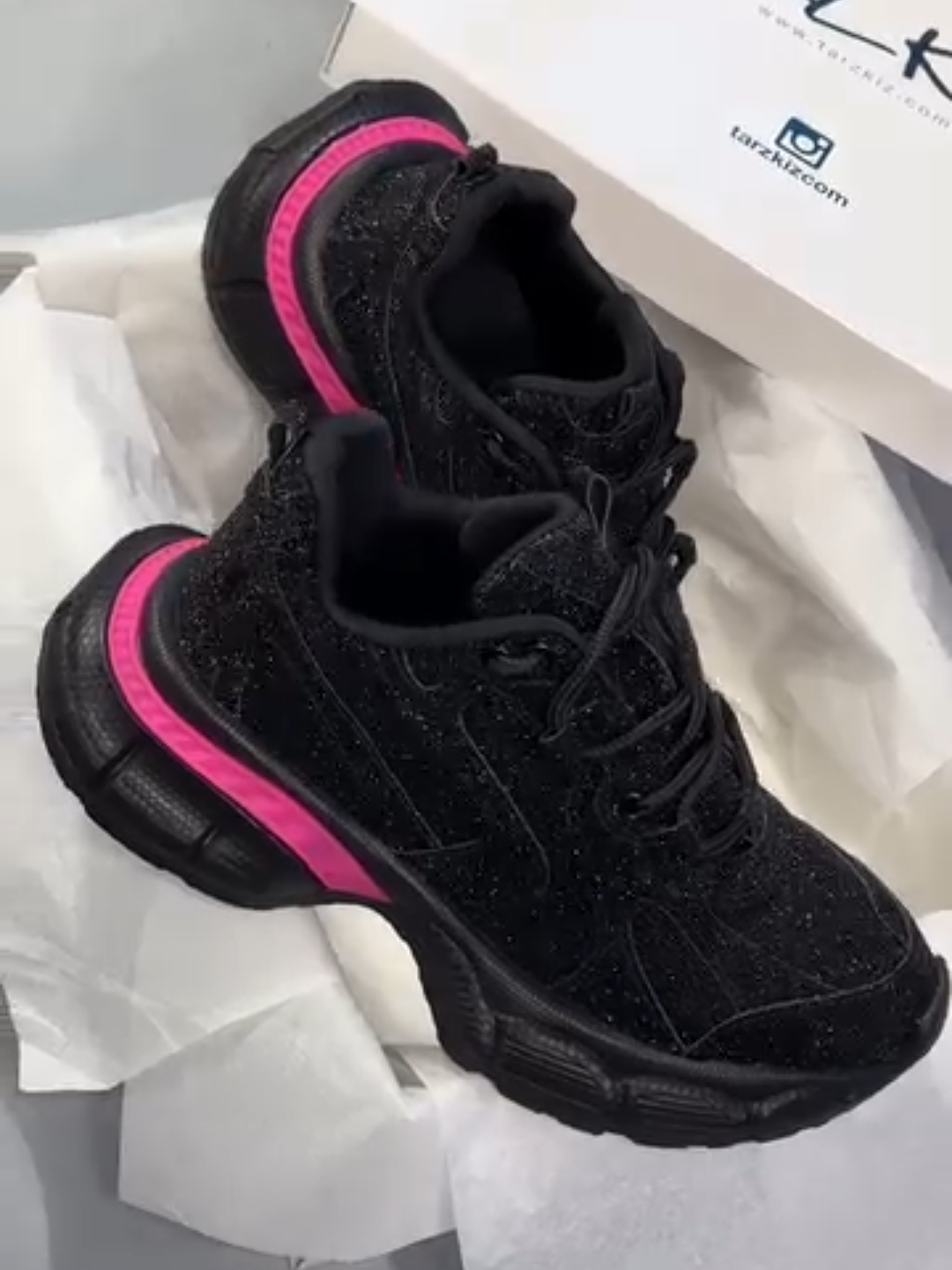 Black Pink Glitter Sneakers