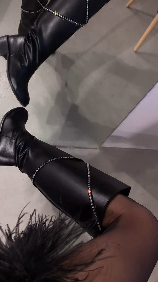 Black Rhinestone Boots