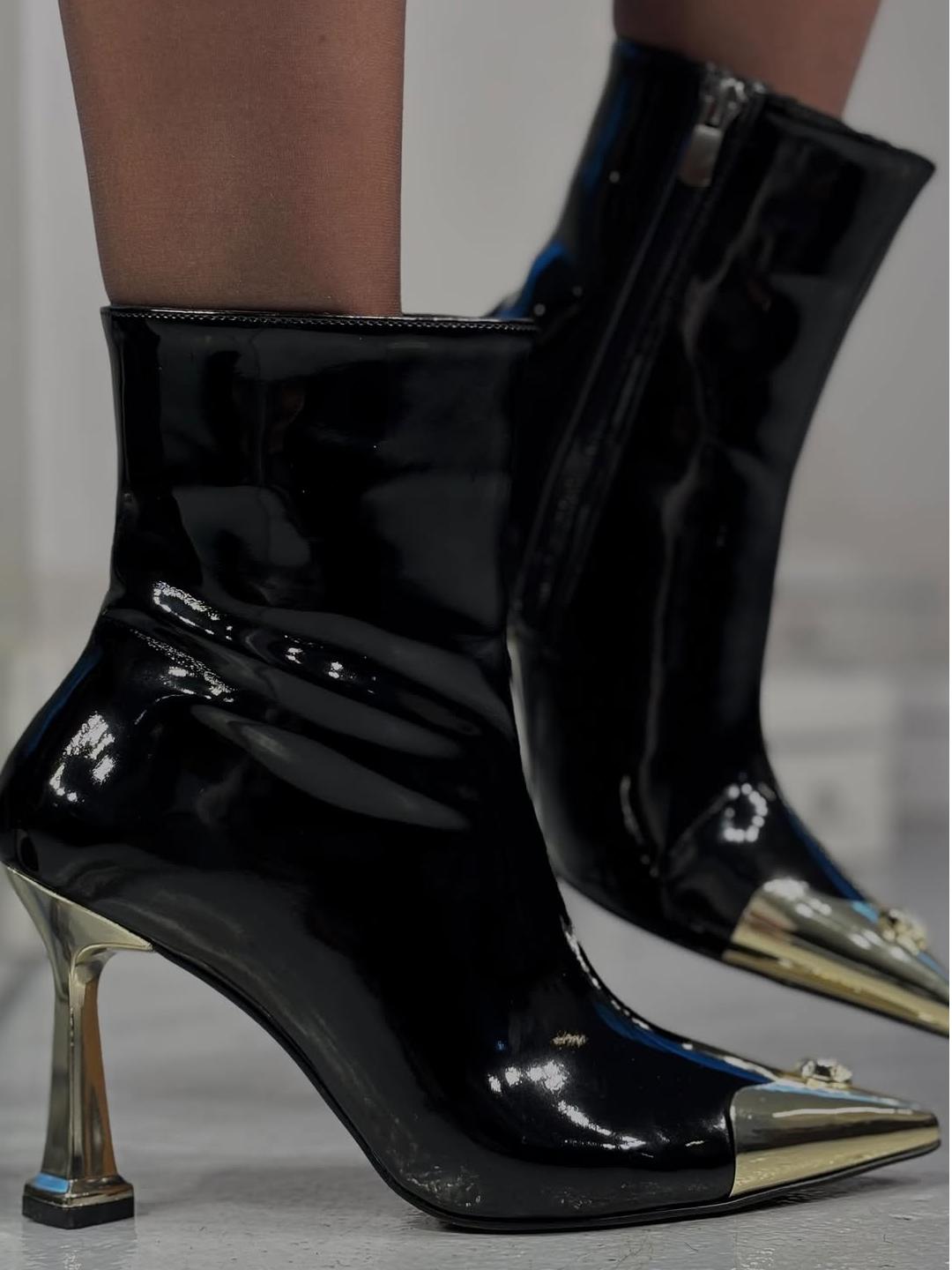 Black Patent Leather Ankle Boots