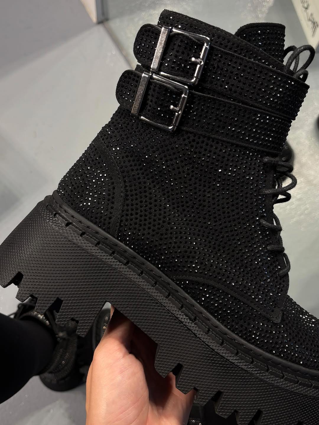 Black Rhinestone Combat Boots