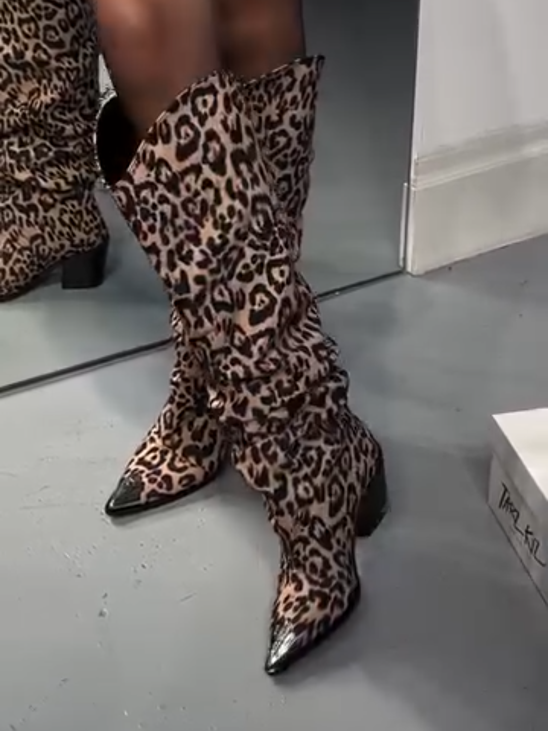 Leopard Print Slouchy Cowboy Knee High Boots