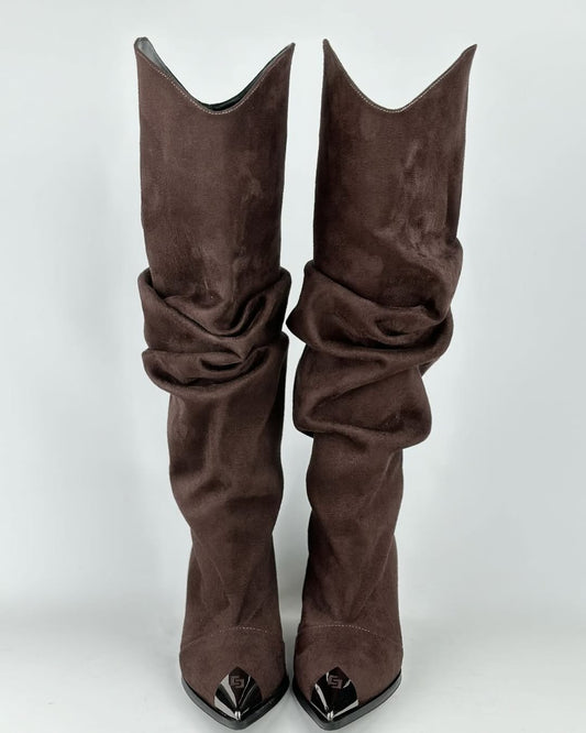 Brown Suede Slouchy Knee High Boots