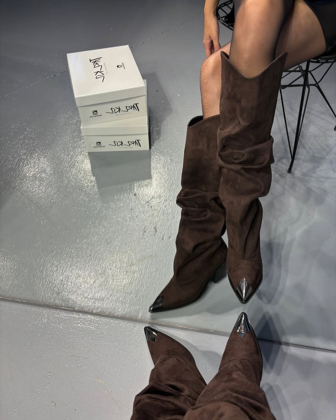 Brown Suede Slouchy Knee High Boots