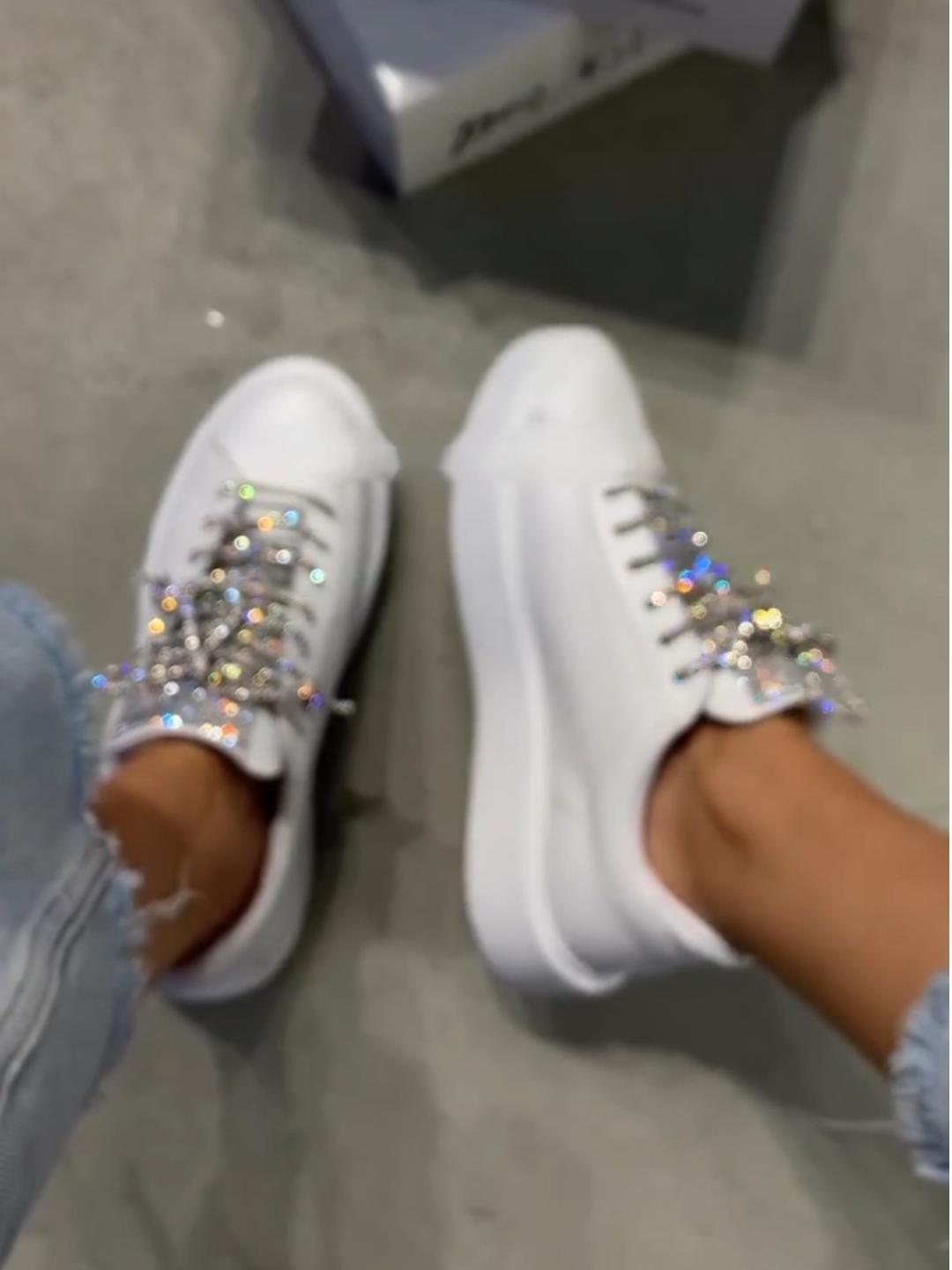 White Crystal Embellished Thick Sole Sneakers