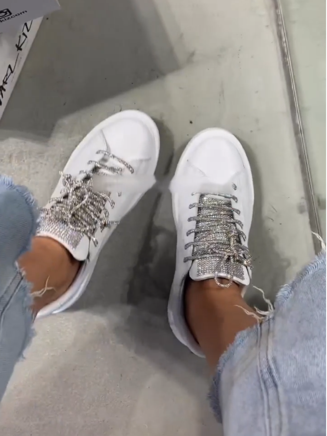 White Crystal Embellished Thick Sole Sneakers