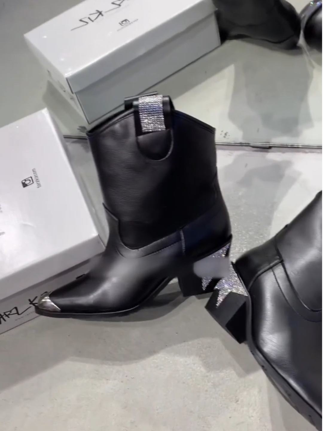 Black Leather Western Boots with Crystal Stars