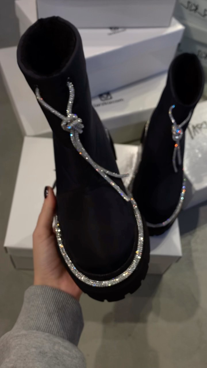 Crystal Accented Thick Sole Ankle Boots