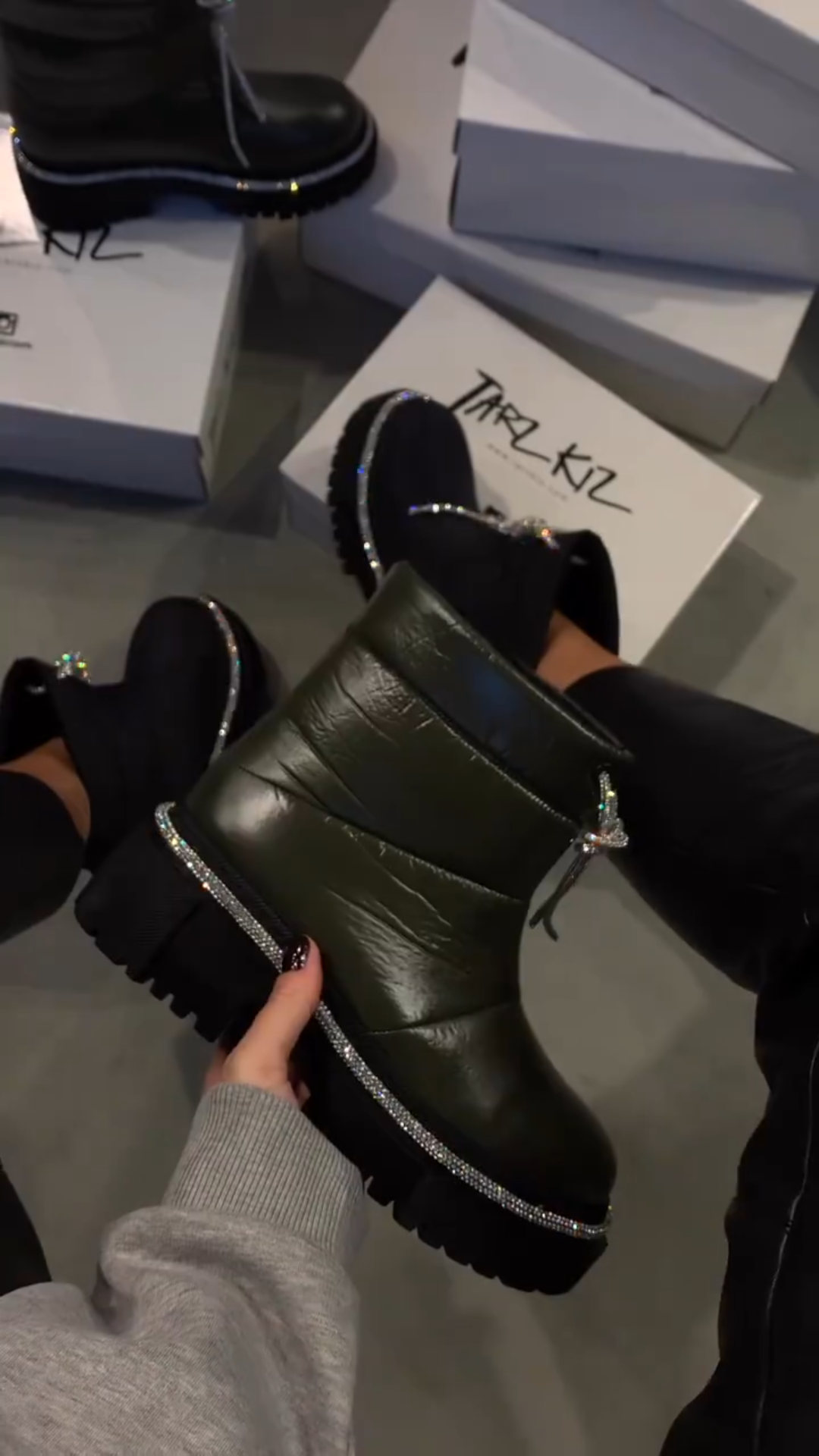 Crystal Accented Thick Sole Ankle Boots