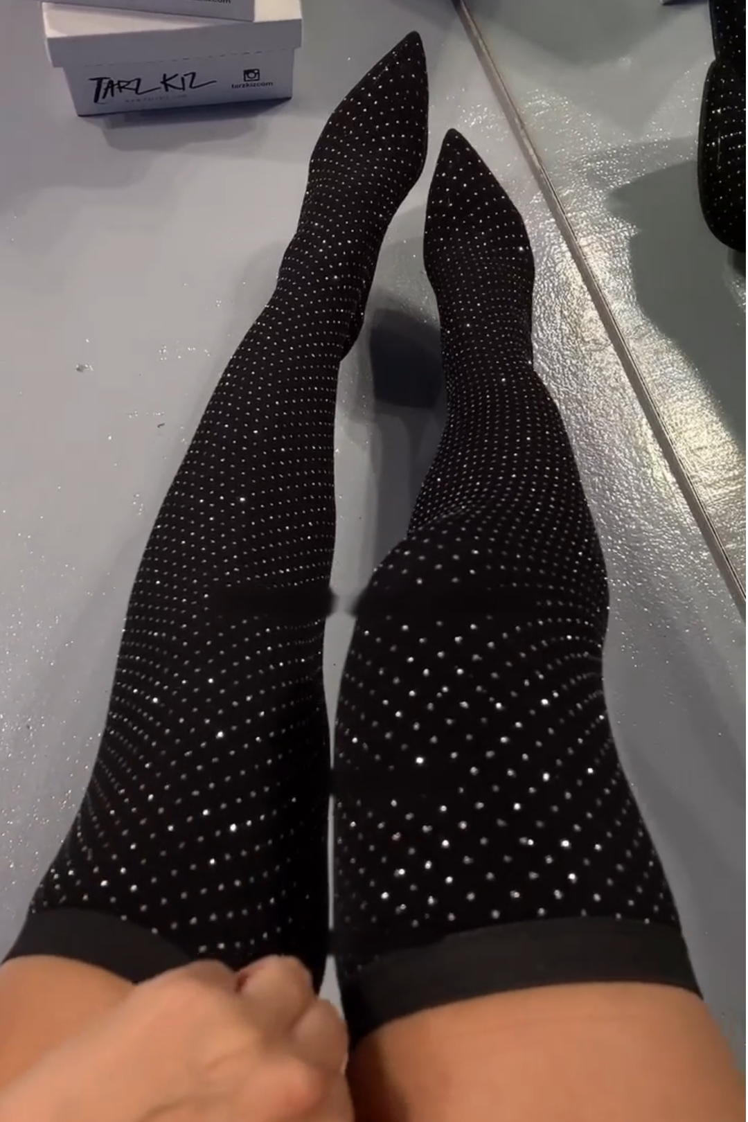 Rhinestone Thigh - High Stiletto Boots