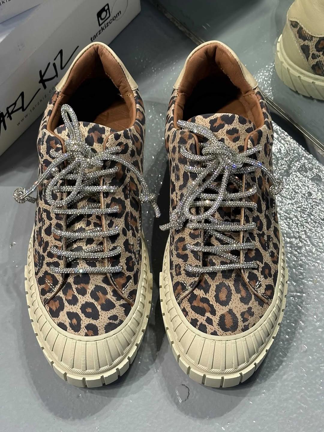 Leopard Print Rhinestone Sneakers