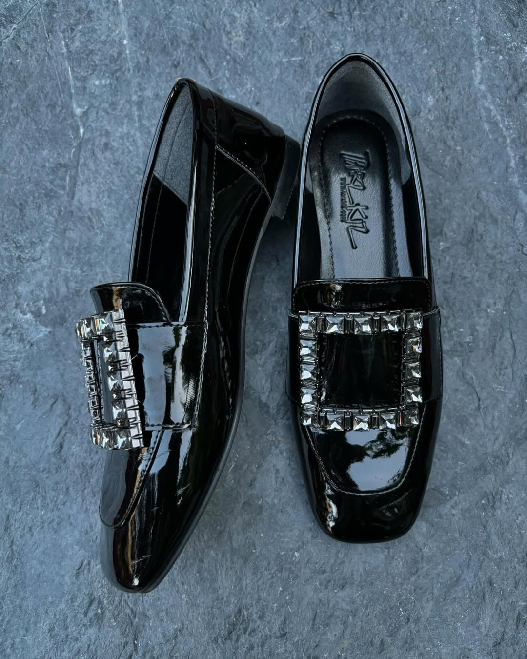 Patent Leather Rhinestone Loafers