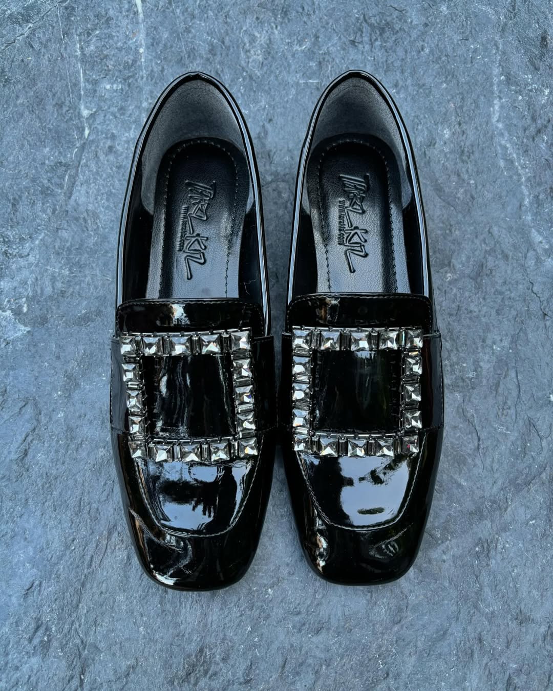 Patent Leather Rhinestone Loafers
