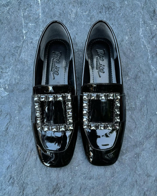 Patent Leather Rhinestone Loafers