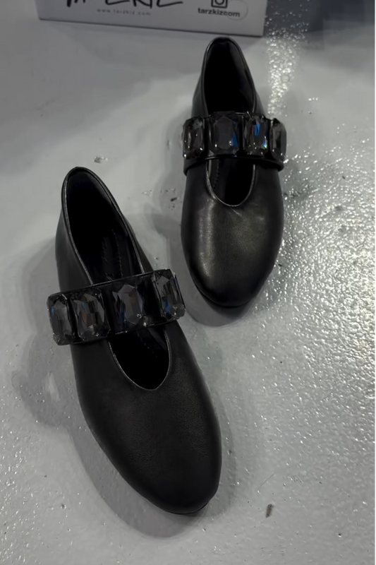 Black Crystal Mary Jane Flats
