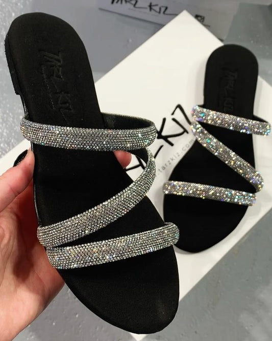 Rhinestone Strappy Slide Sandals