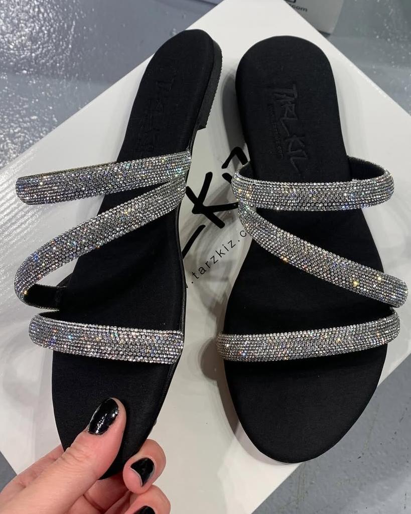 Rhinestone Strappy Slide Sandals