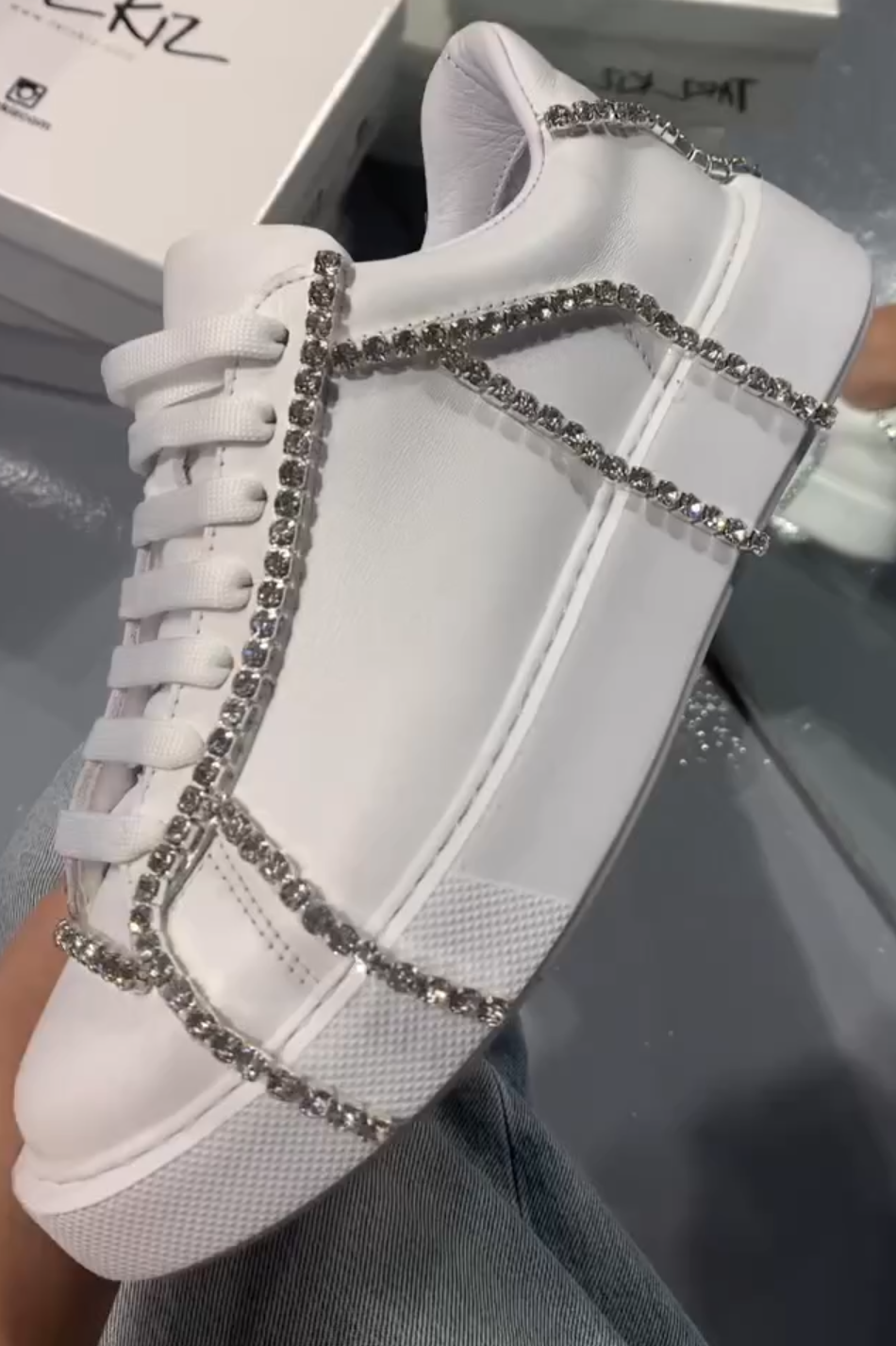 Rhinestone - Embellished White Sneakers