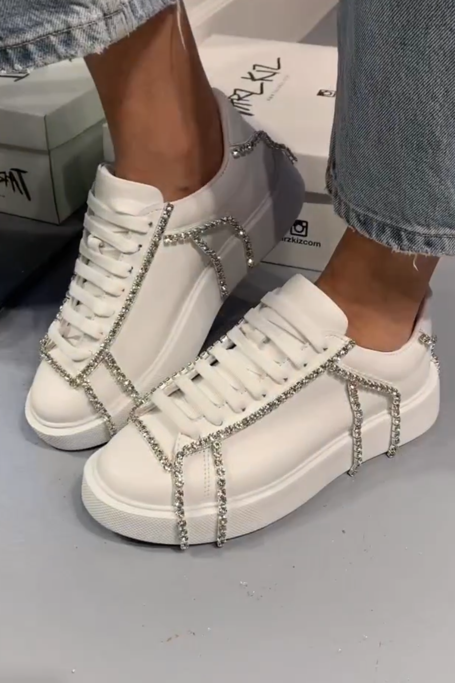 Rhinestone - Embellished White Sneakers