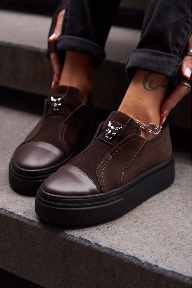 Brown Suede Platform Slip - Ons