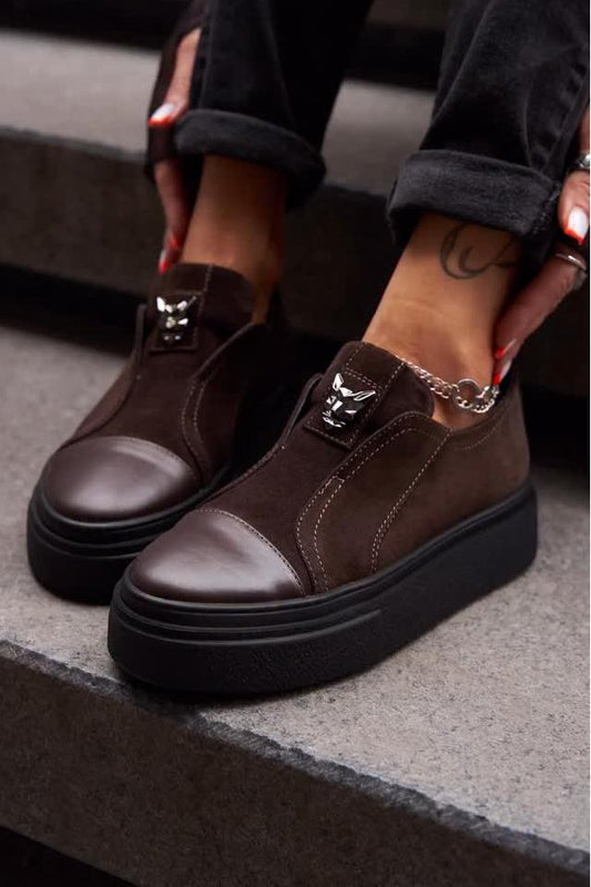 Brown Suede Platform Slip - Ons