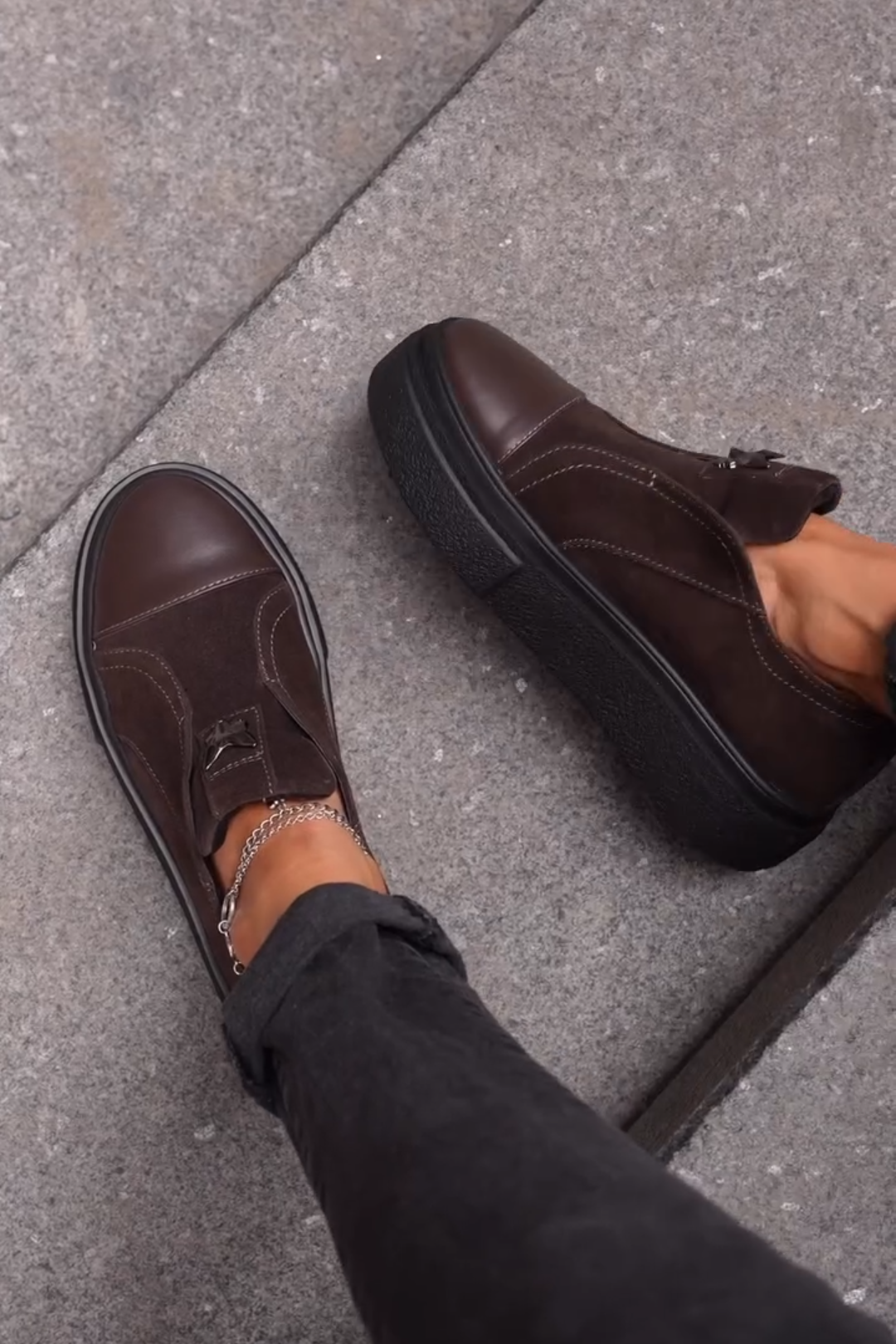 Brown Suede Platform Slip - Ons