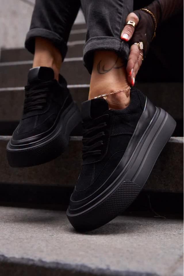 Black Suede Platform Sneakers