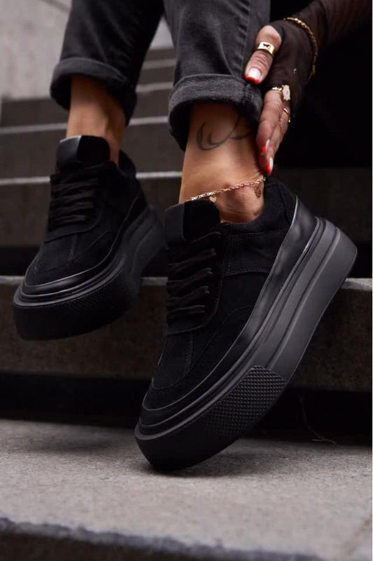 Black Suede Platform Sneakers