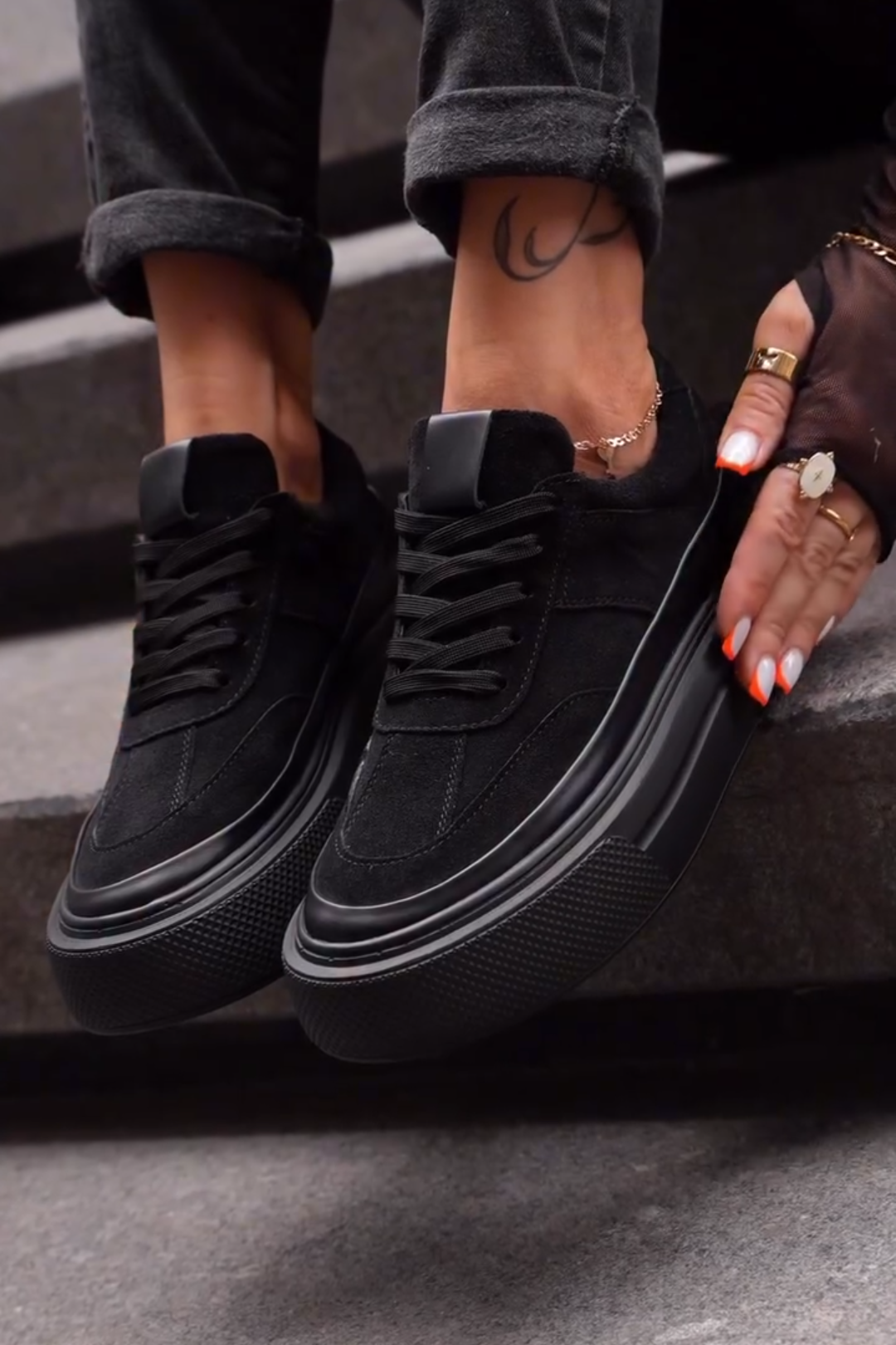 Black Suede Platform Sneakers