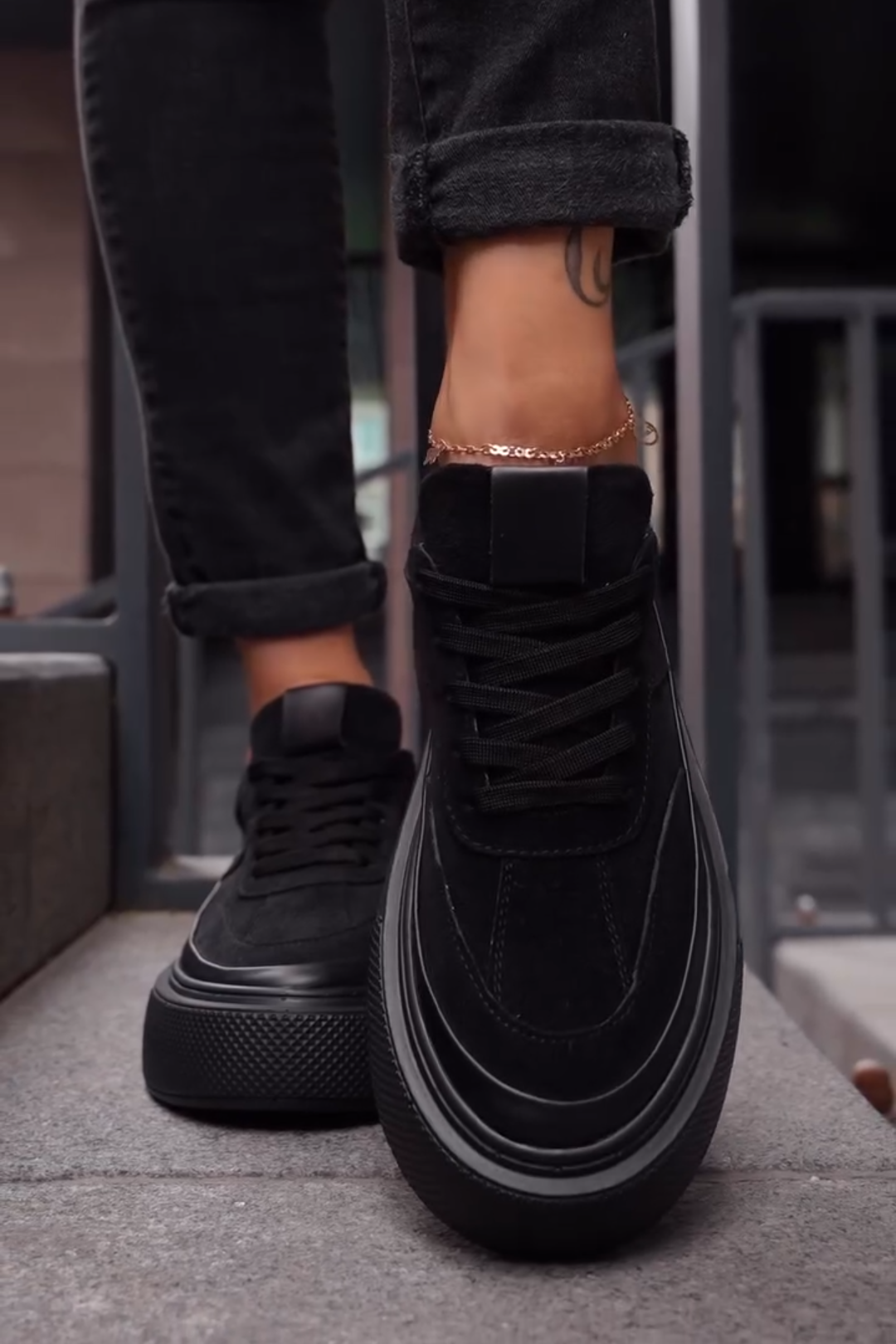 Black Suede Platform Sneakers