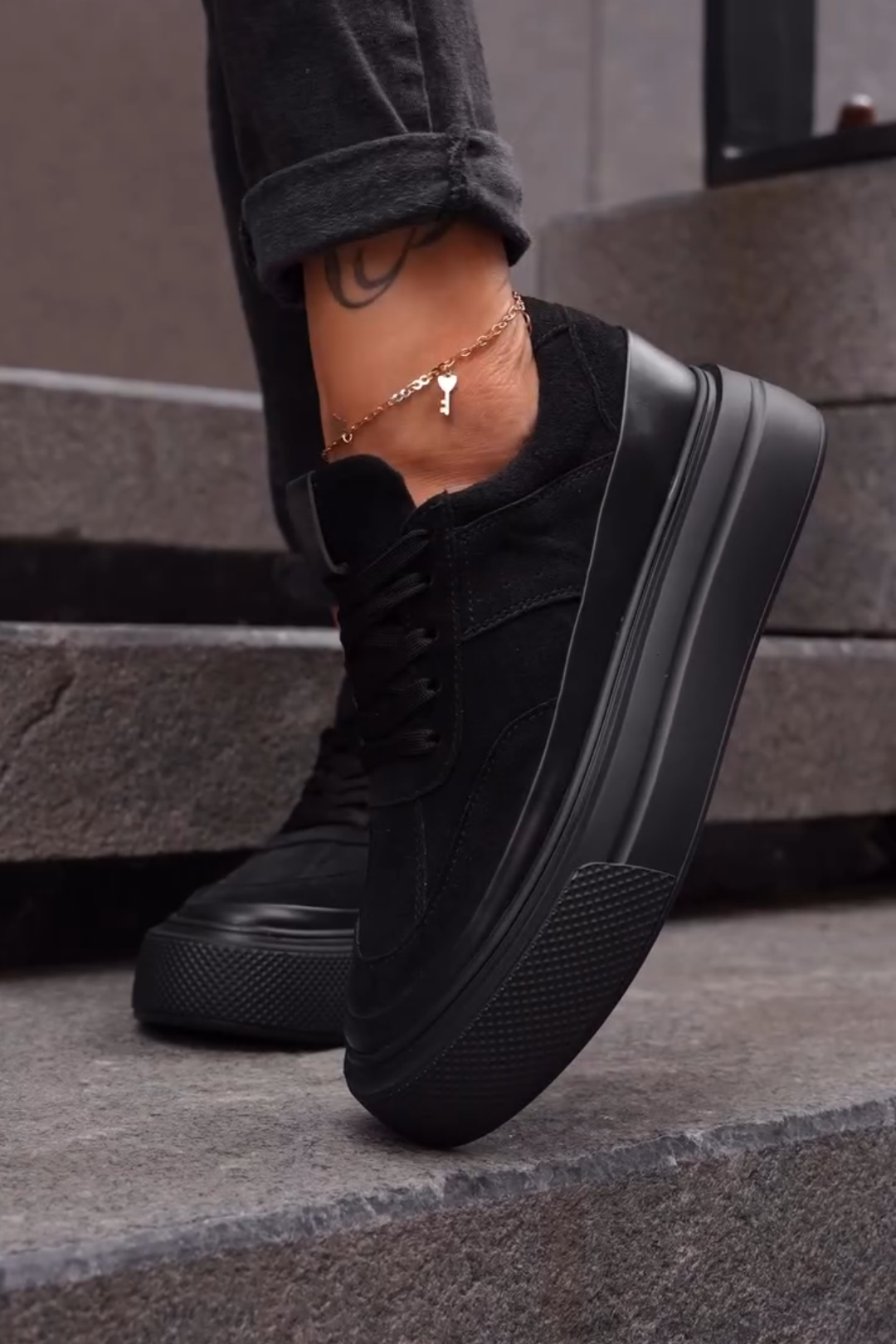 Black Suede Platform Sneakers