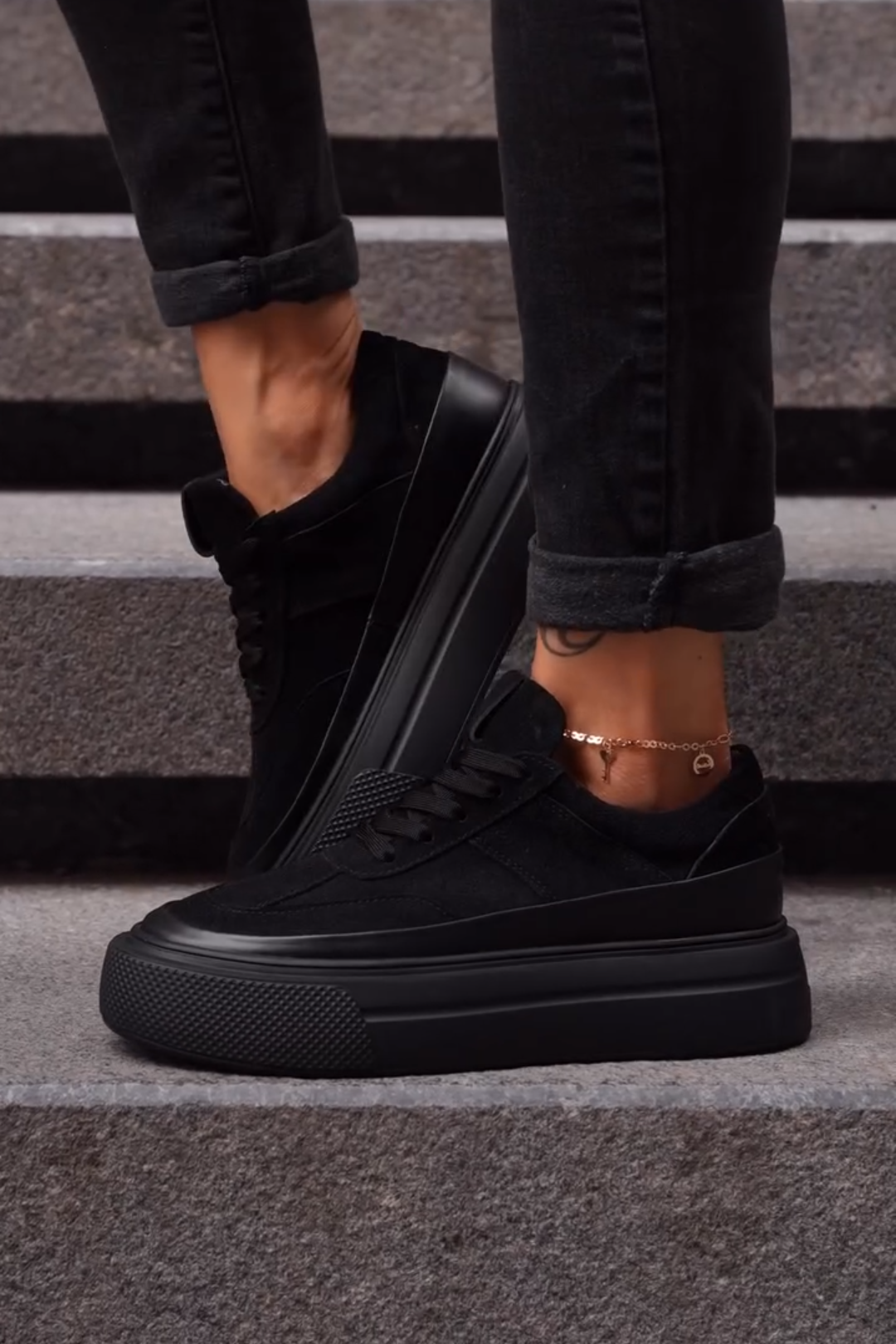 Black Suede Platform Sneakers