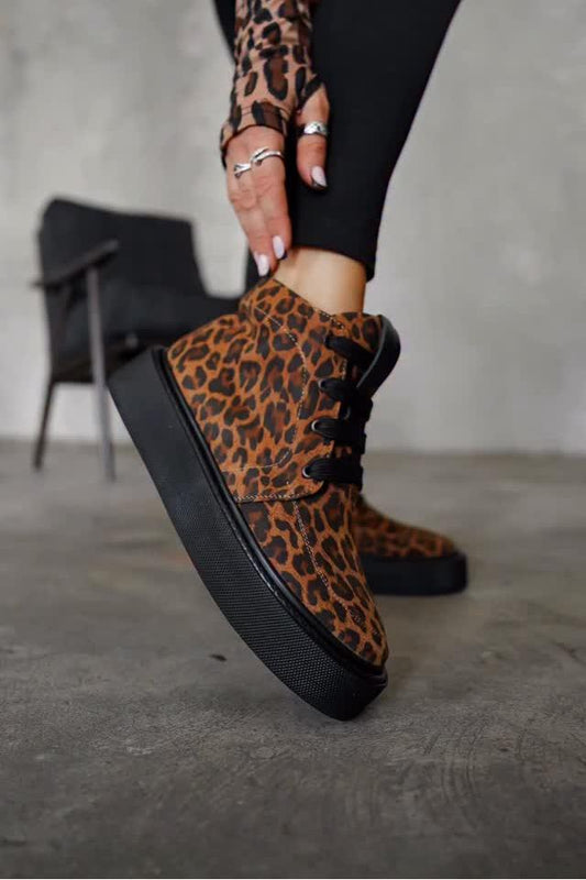 Leopard Print Platform High - Top Sneakers