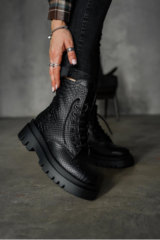 Snakeskin Print Chunky Martin Boots