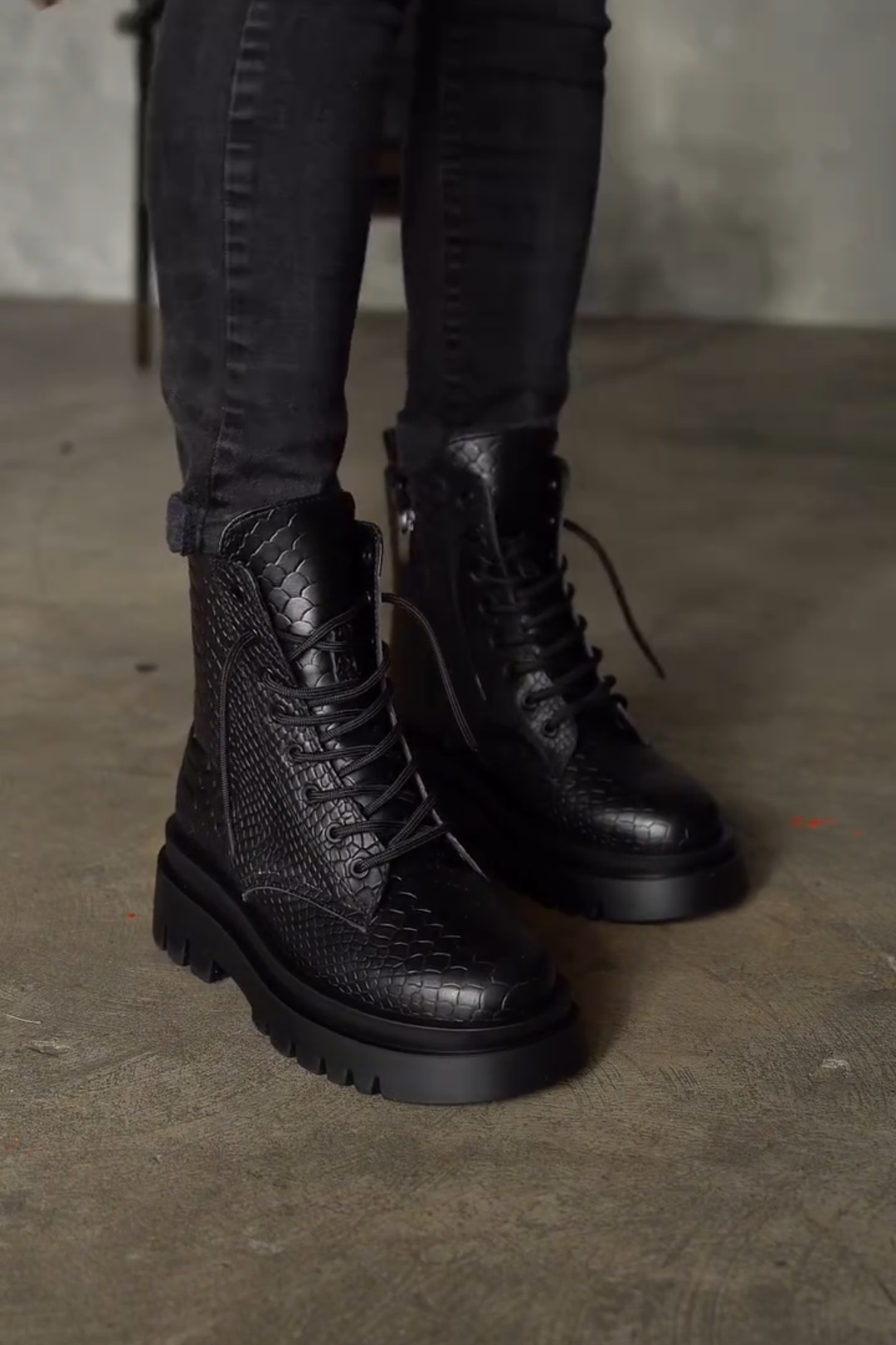 Snakeskin Print Chunky Martin Boots