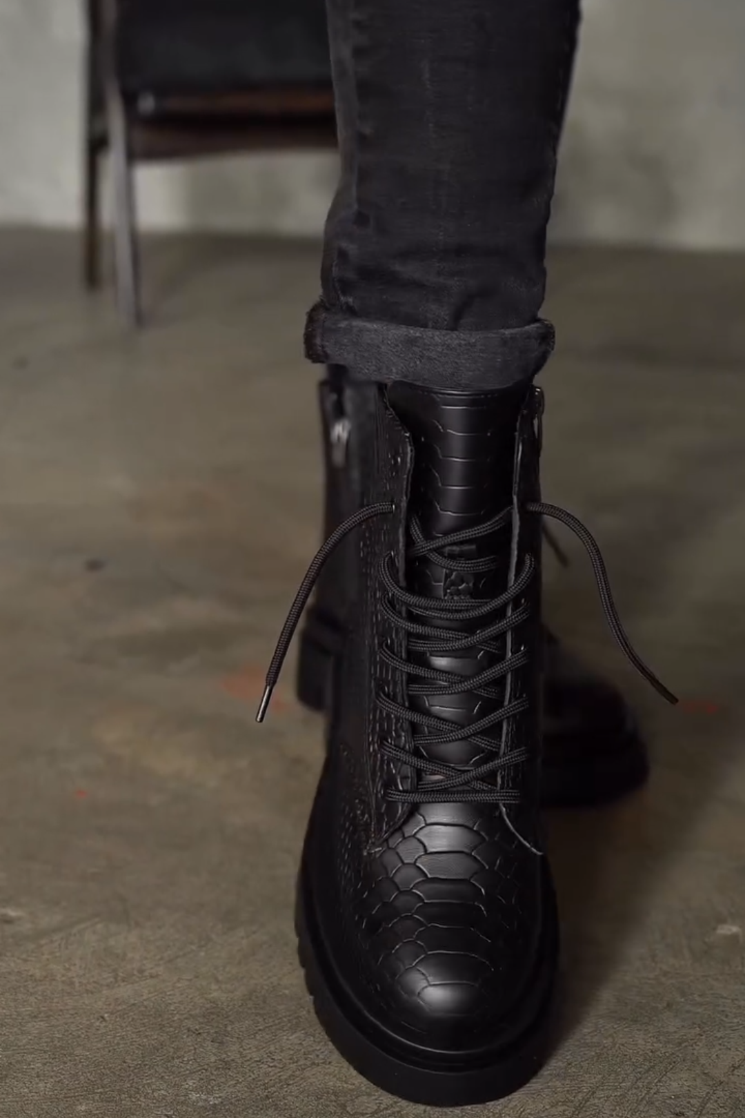 Snakeskin Print Chunky Martin Boots