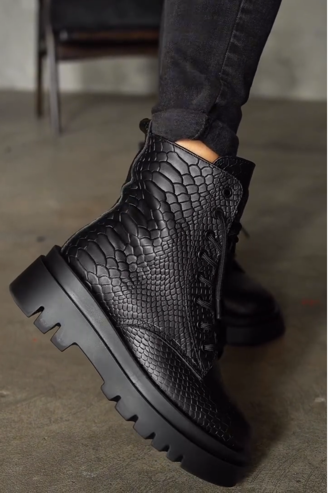 Snakeskin Print Chunky Martin Boots