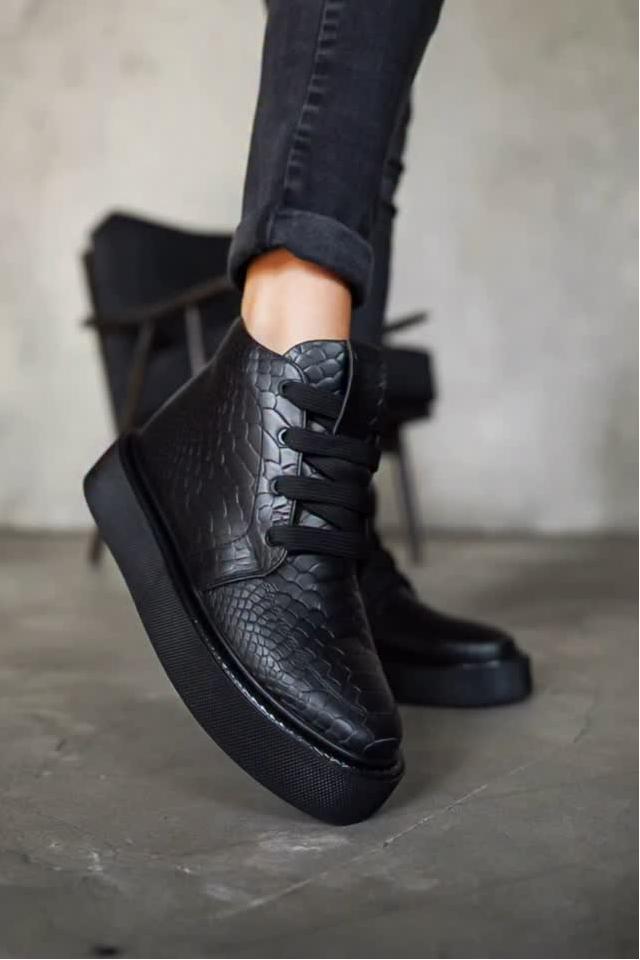 Black Croc Embossed Platform High Top Sneakers