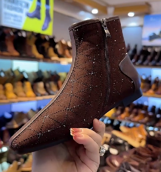 Sparkly Brown Rhinestone Ankle Boots