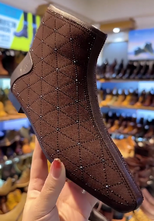 Sparkly Brown Rhinestone Ankle Boots