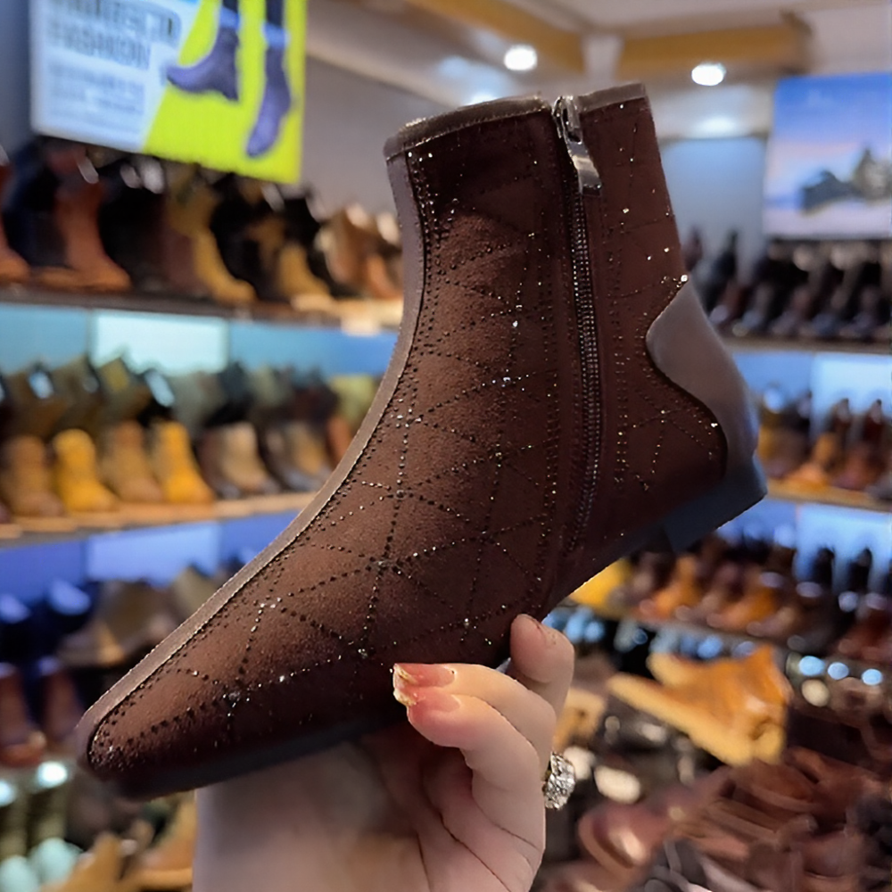 Sparkly Brown Rhinestone Ankle Boots